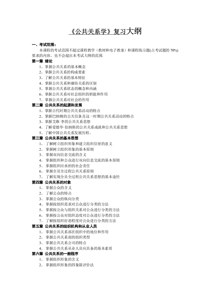 《公共关系学》复习大纲