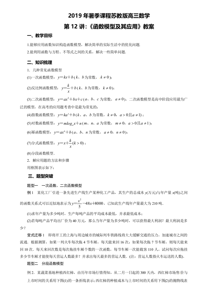 2019年暑季课程苏教版高三数学