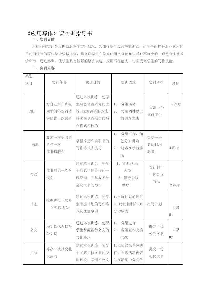 《应用写作》课实训指导书