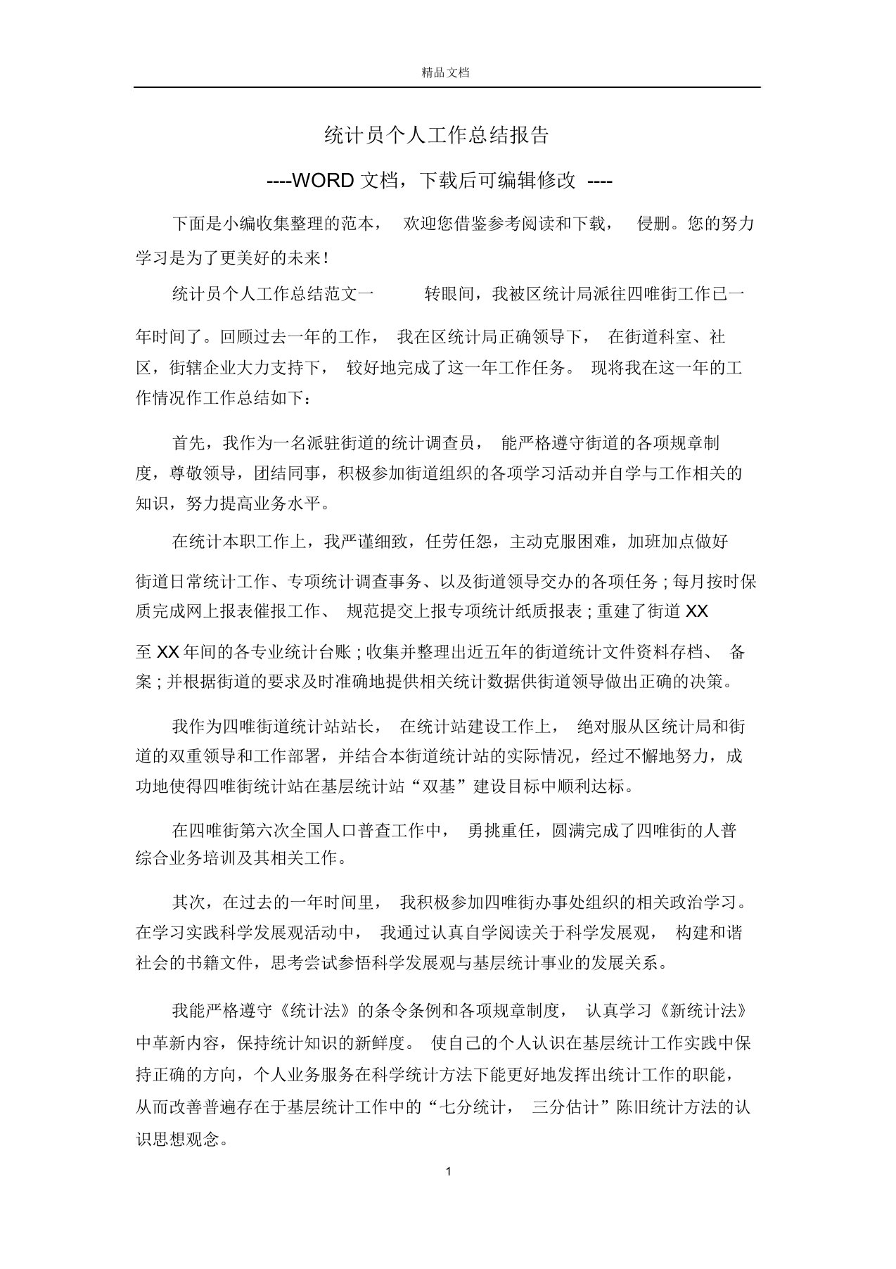 统计员个人工作总结报告