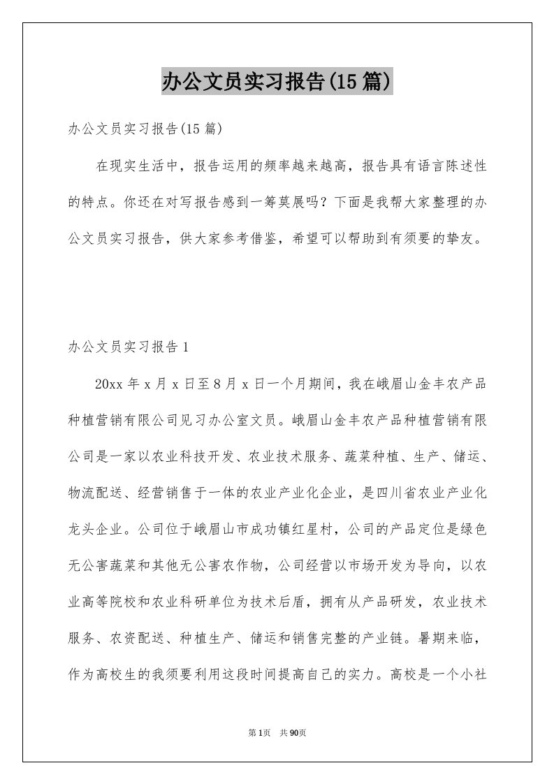 办公文员实习报告15篇