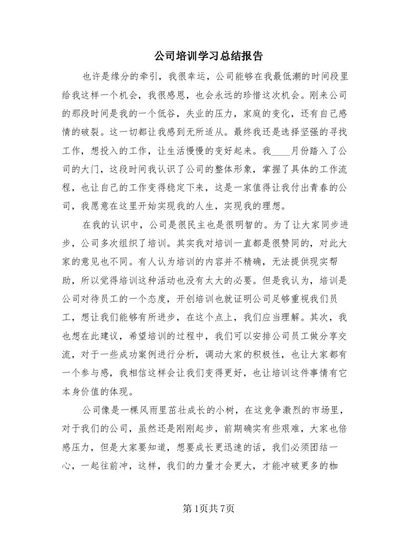 公司培训学习总结报告（4篇）