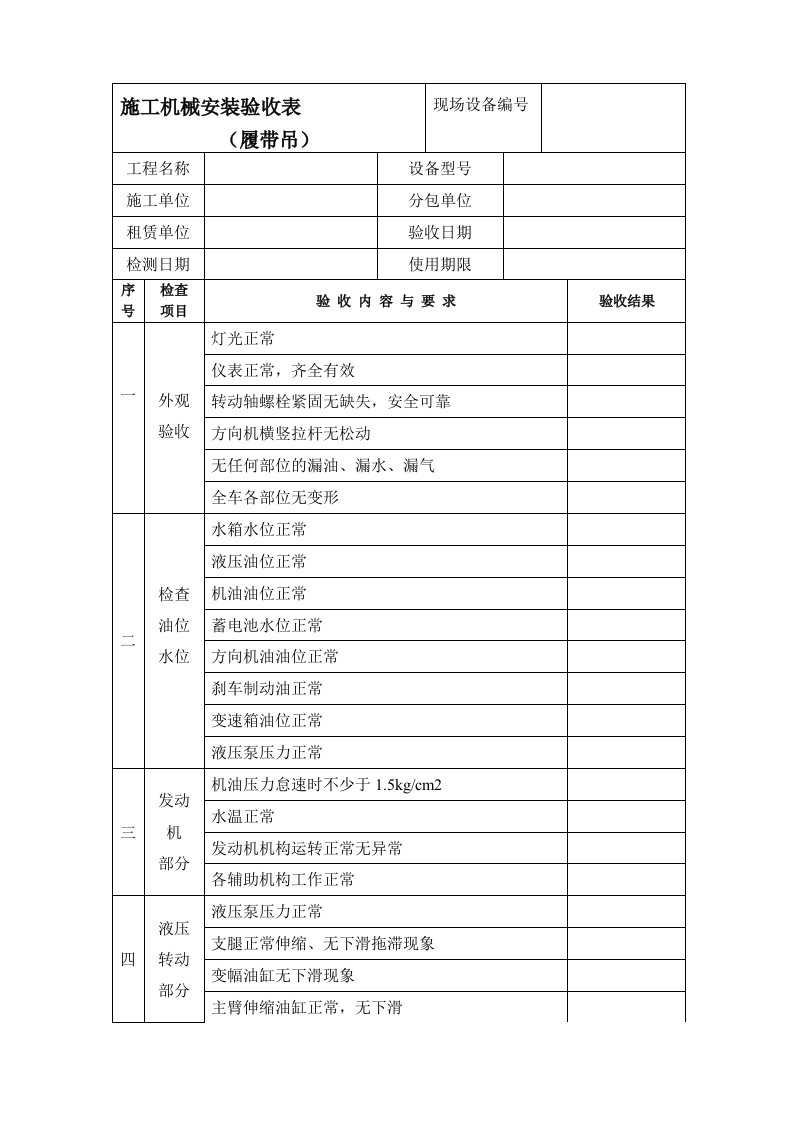 施工机械安装验收表(履带吊)