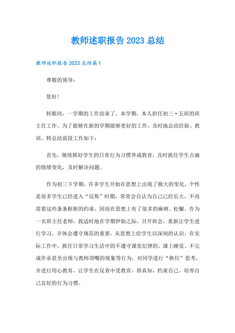 教师述职报告总结