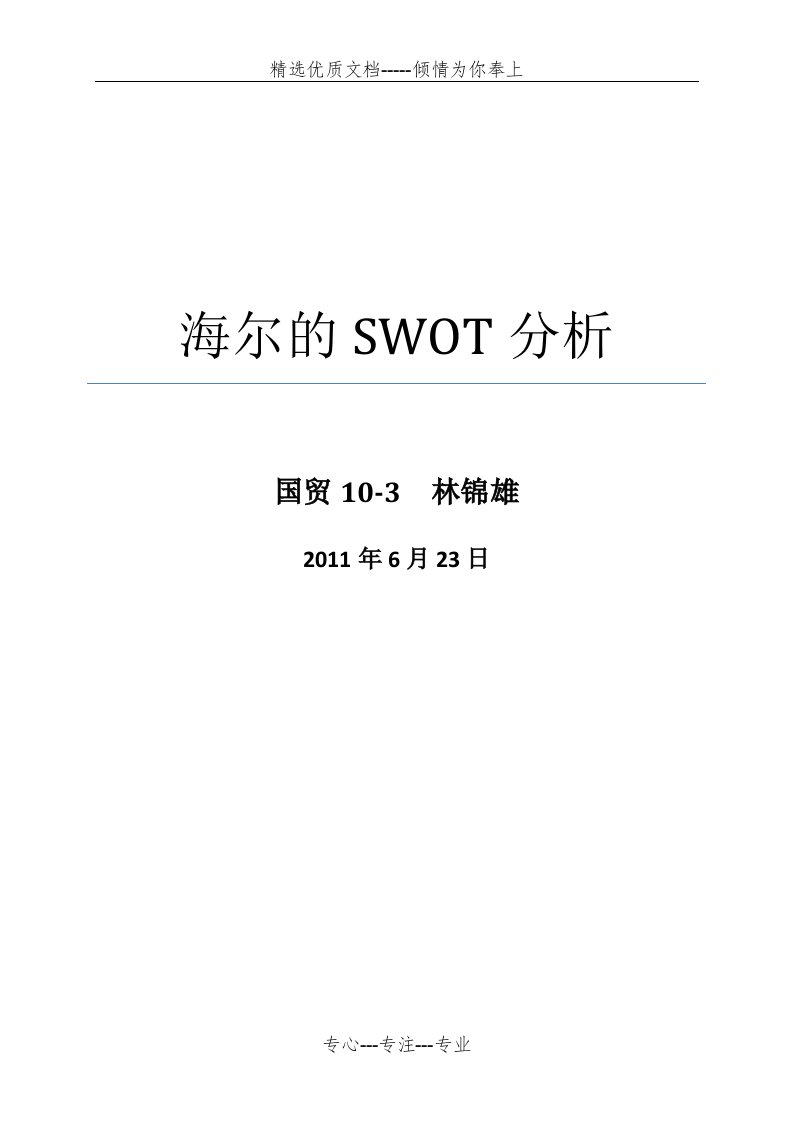 海尔的SWOT分析及环境分析(共11页)