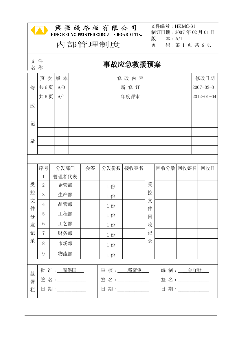 事故应急救援预案91917