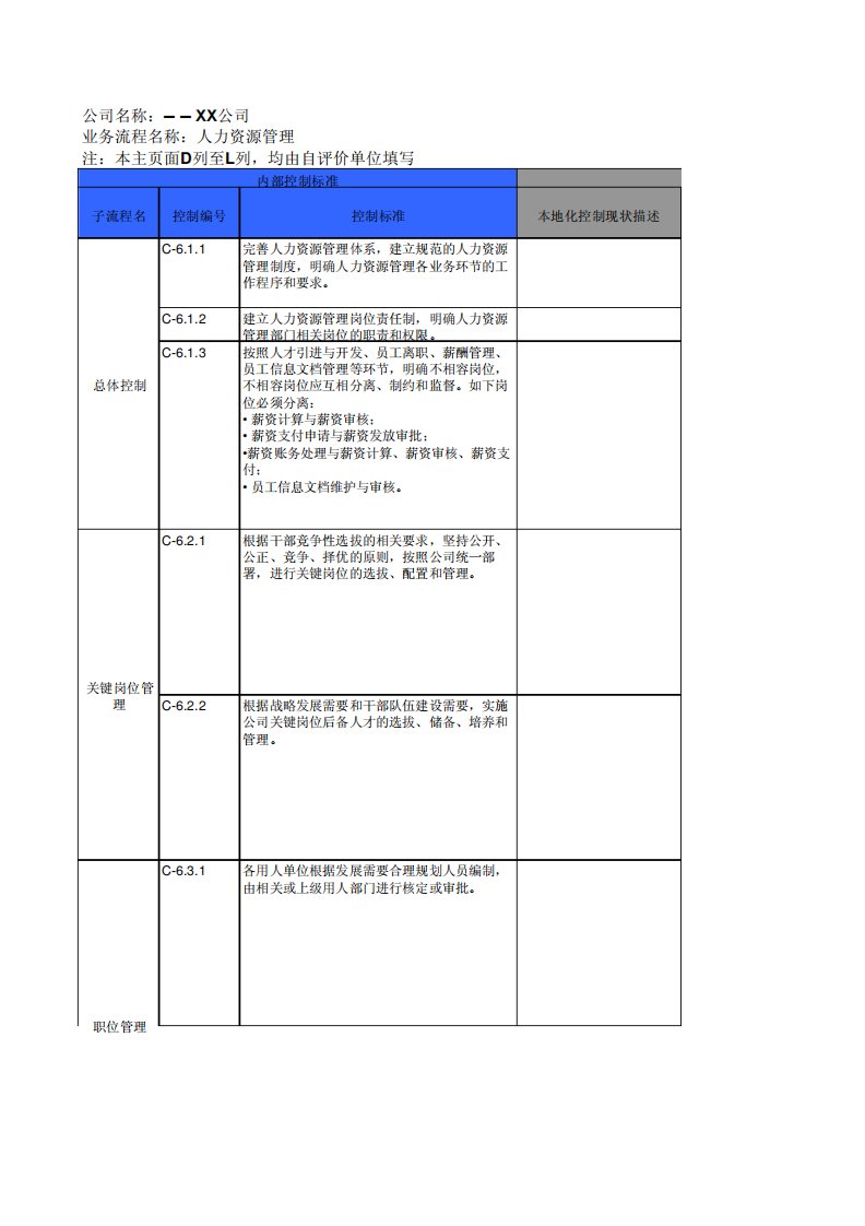 内部控制评价工作底稿