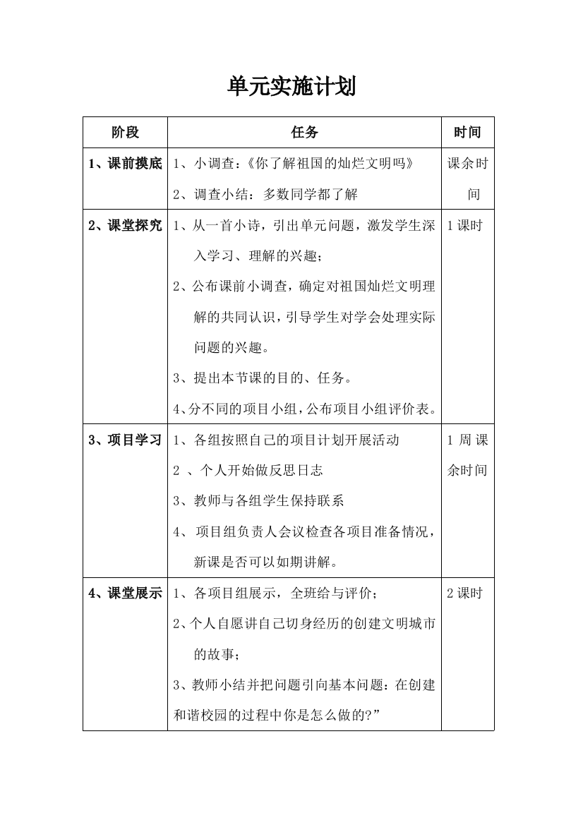 单元实施计划