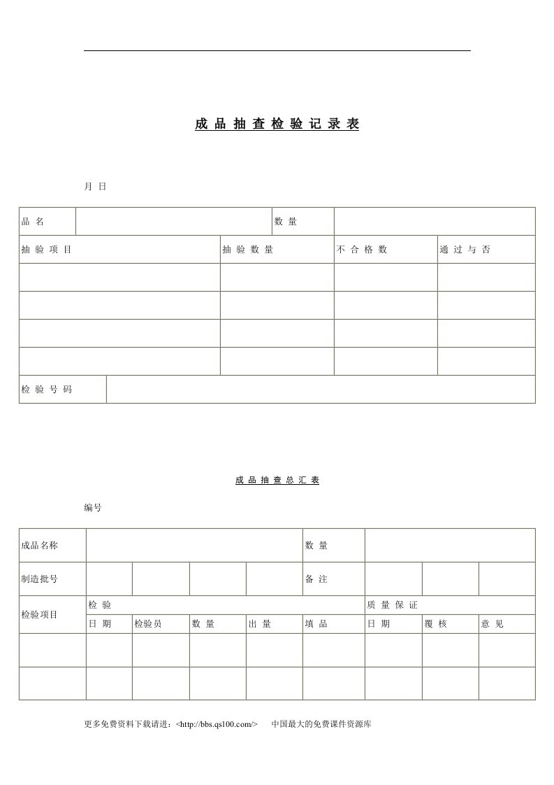 【管理精品】成品抽查检验记表