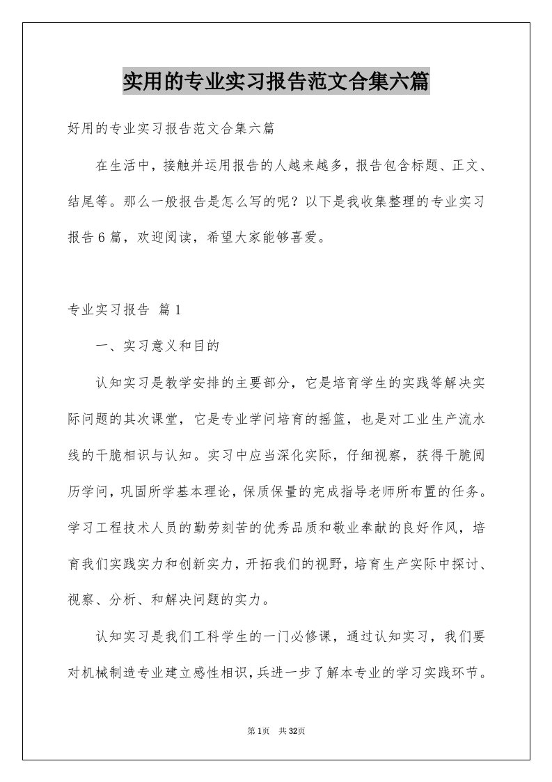 实用的专业实习报告范文合集六篇范本