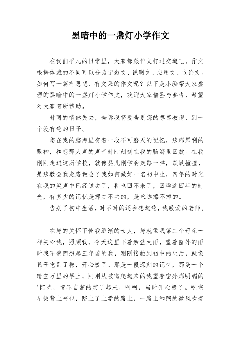 黑暗中的一盏灯小学作文