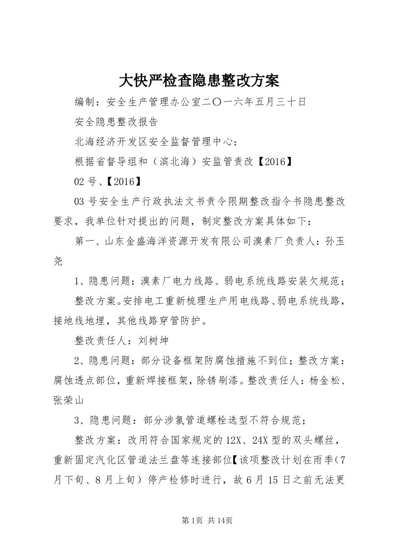 大快严检查隐患整改方案