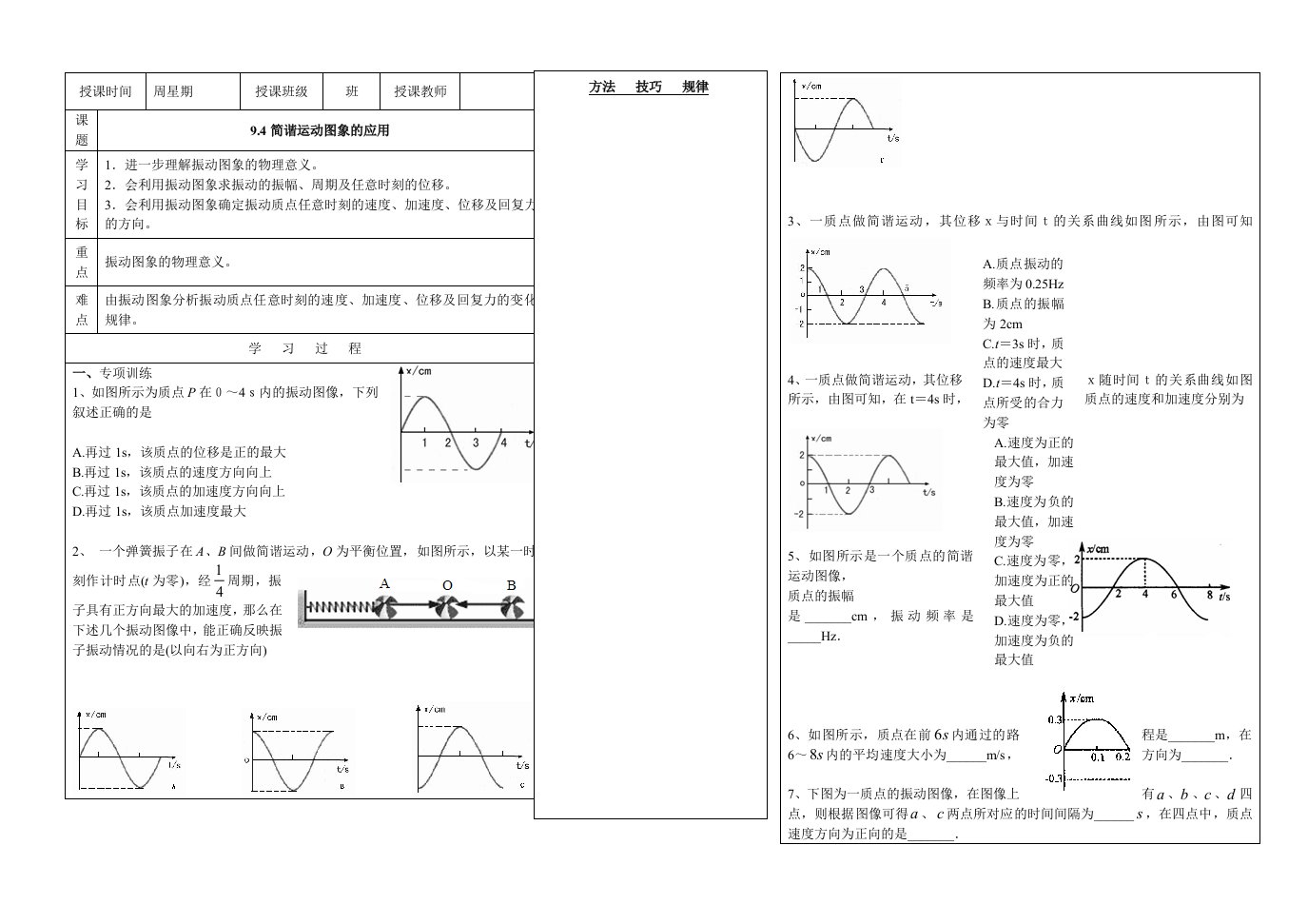 94简谐运动图象的应用