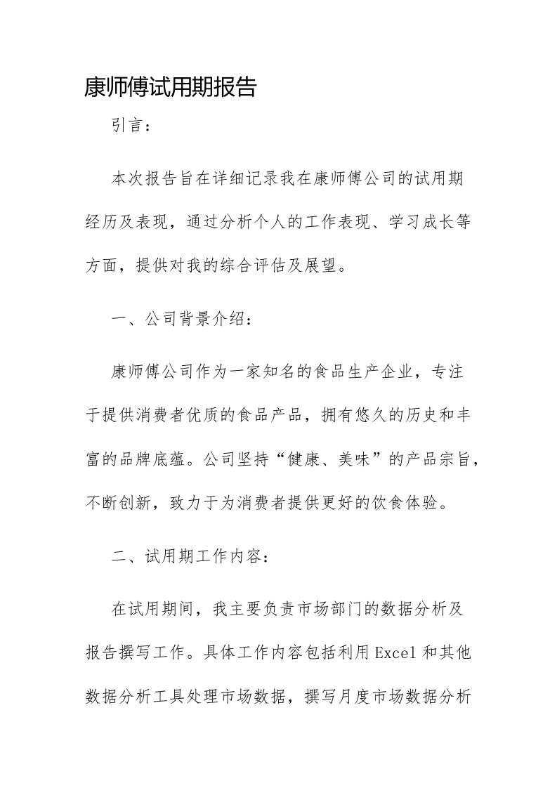 康师傅试用期报告