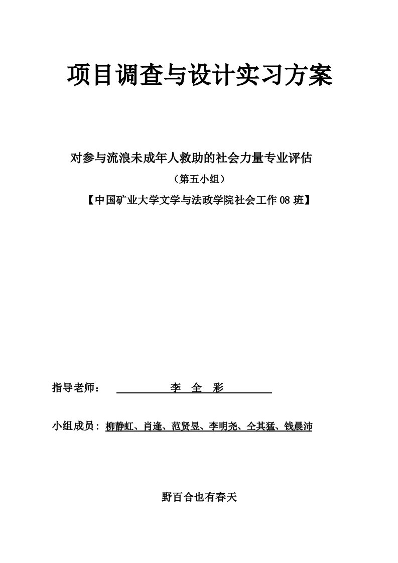 野百合的春天实习计划书