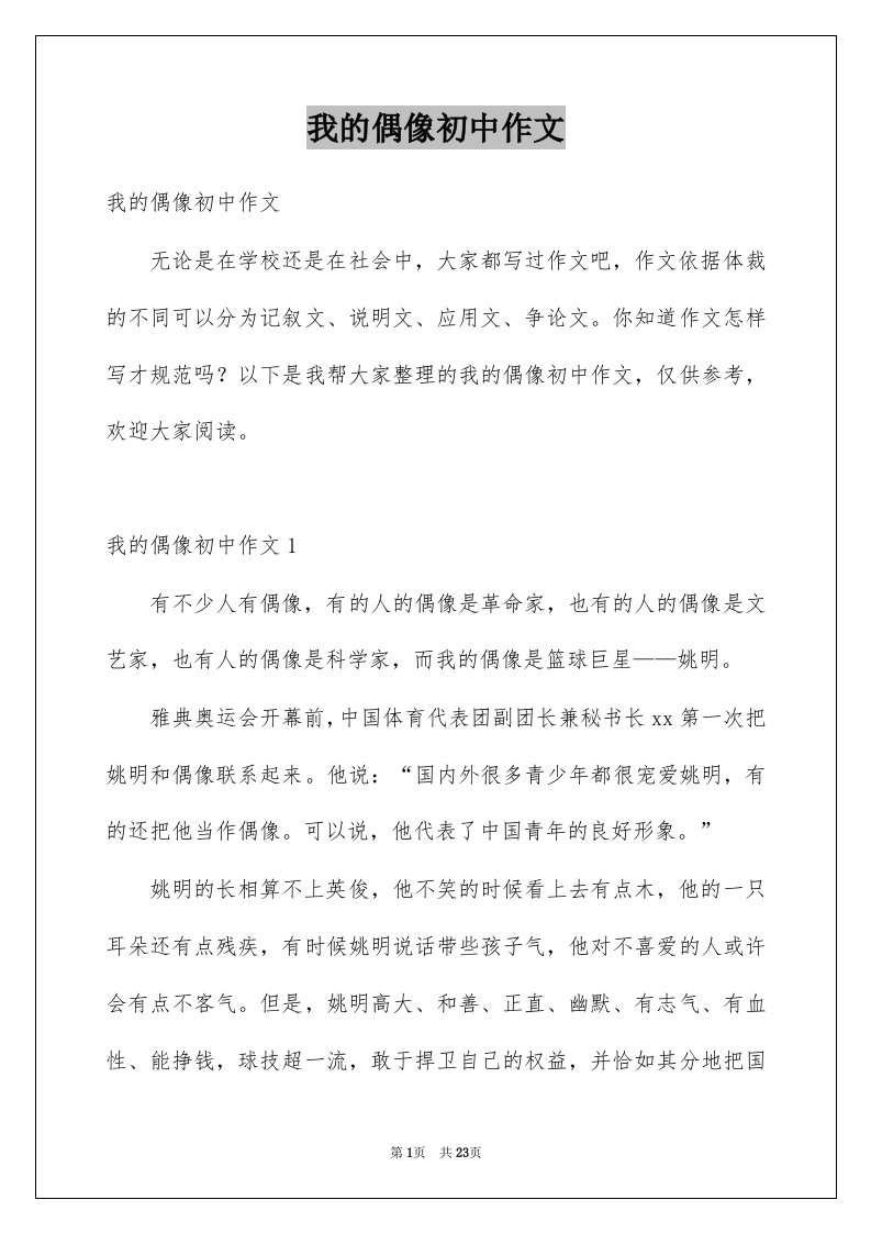 我的偶像初中作文精选