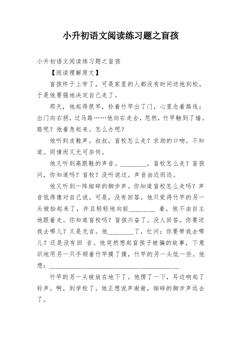 小升初语文阅读练习题之盲孩