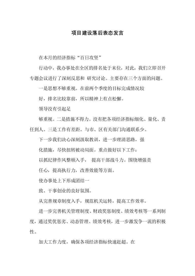 项目建设落后表态发言