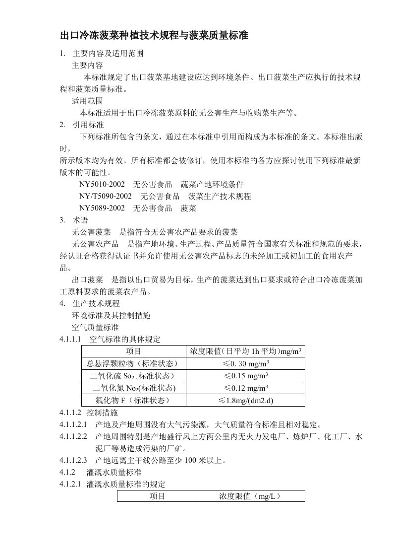 出口冷冻菠菜种植技术规程与菠菜质量标准(DOC11)(1)