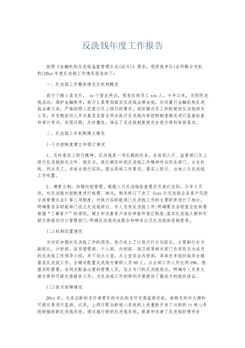 总结报告反洗钱年度工作报告