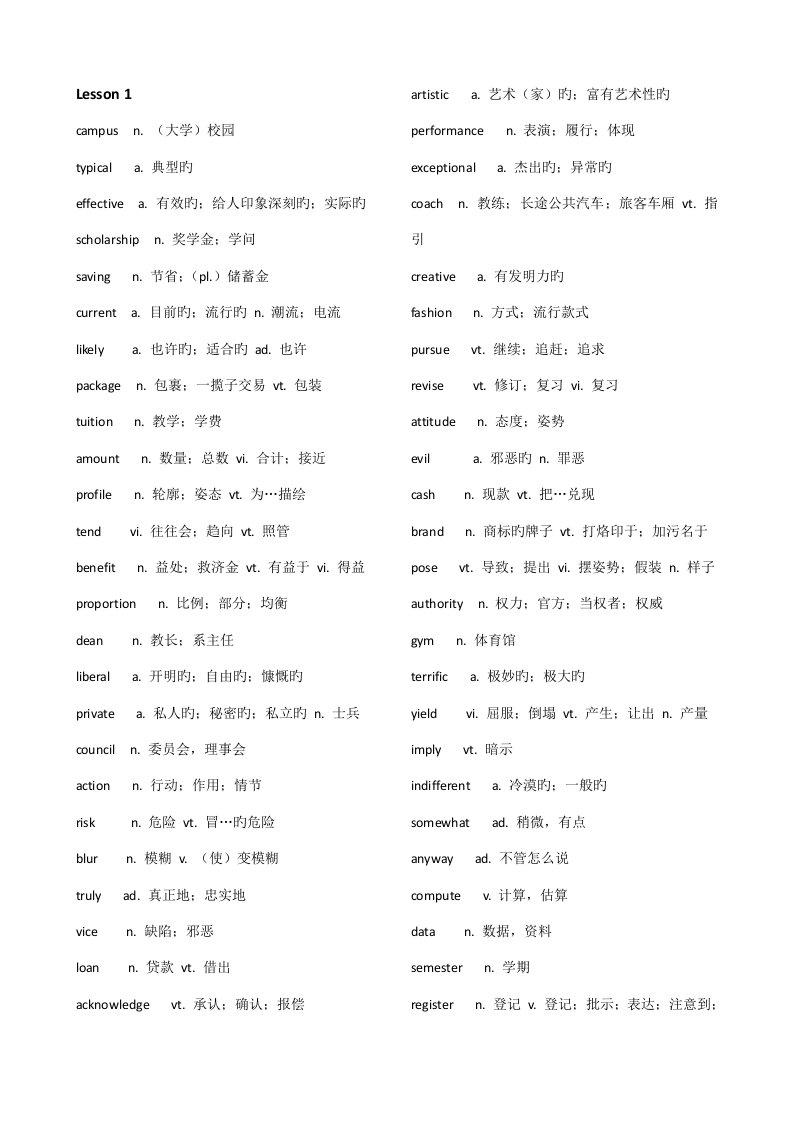 2023年大学英语四级高频词汇精华版