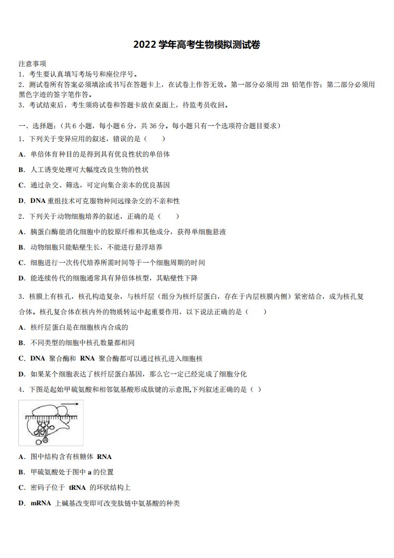 2024学年桂林市重点中学高三第五次模拟考试生物试卷((含答案解析))