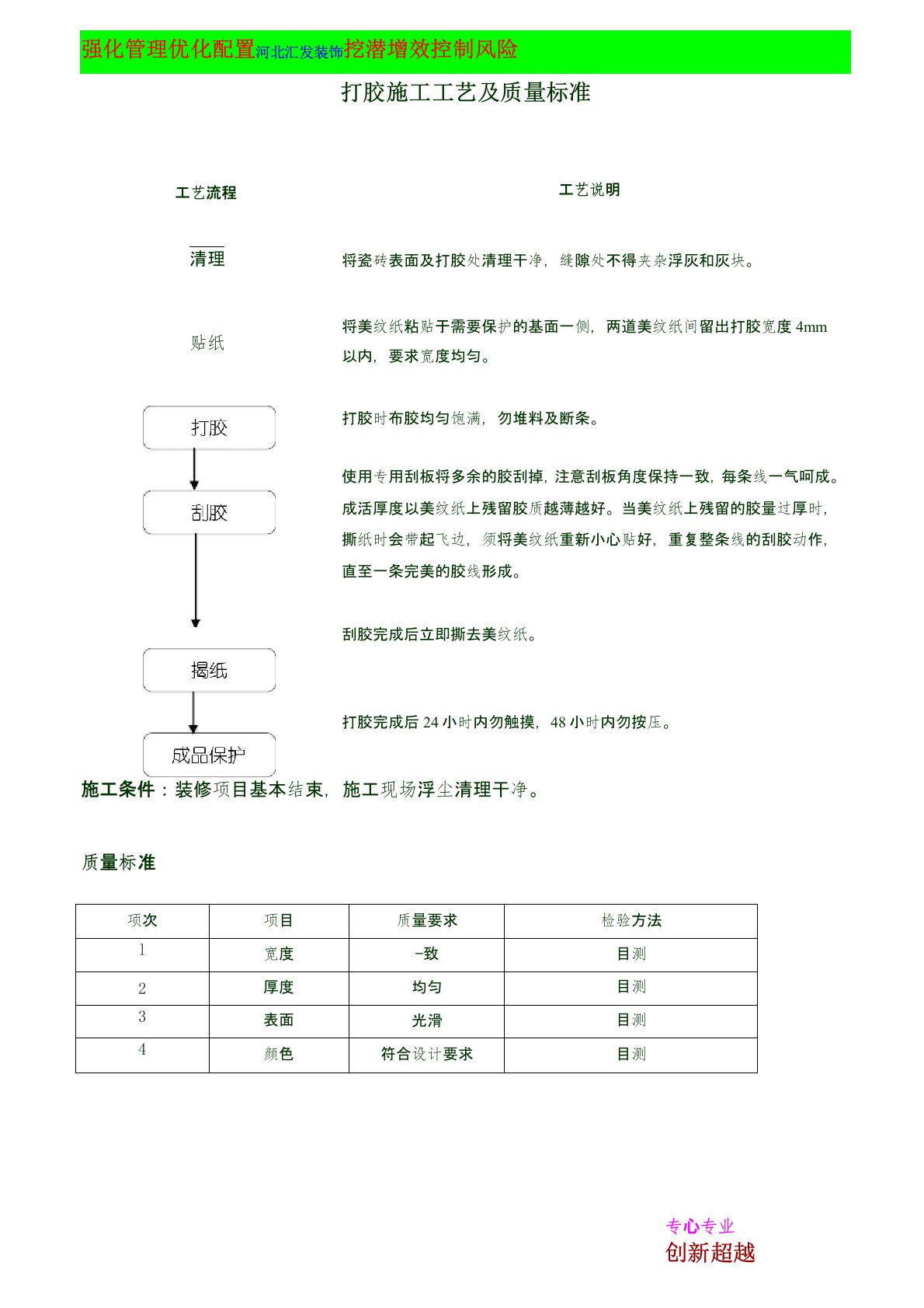 打胶工艺和技术标准