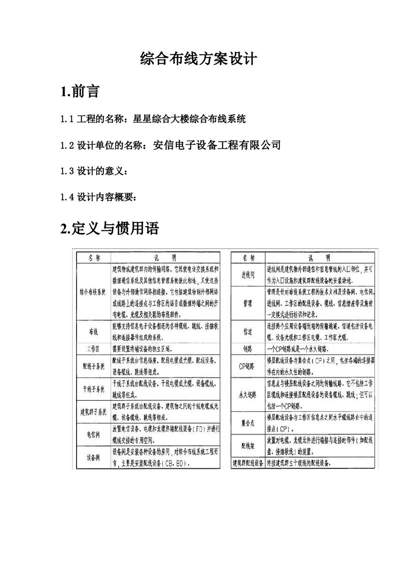 综合布线方案设计