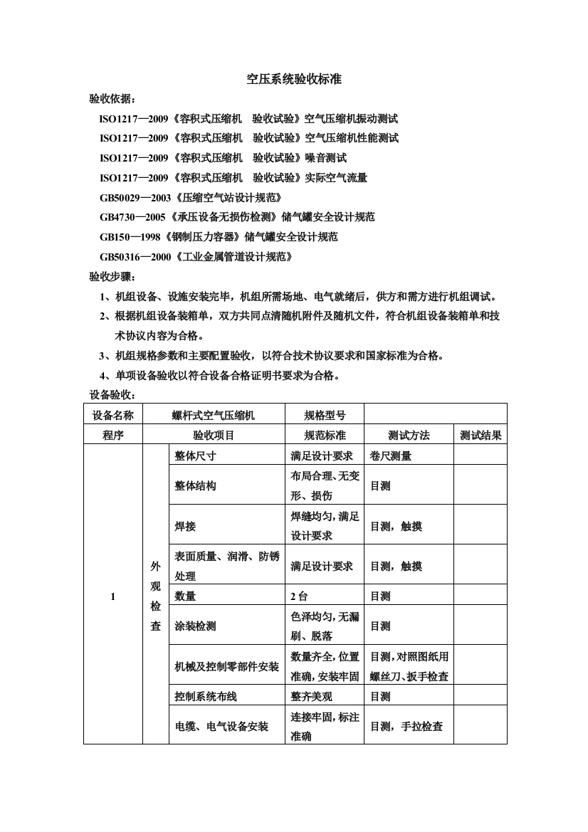 空压站验收标准