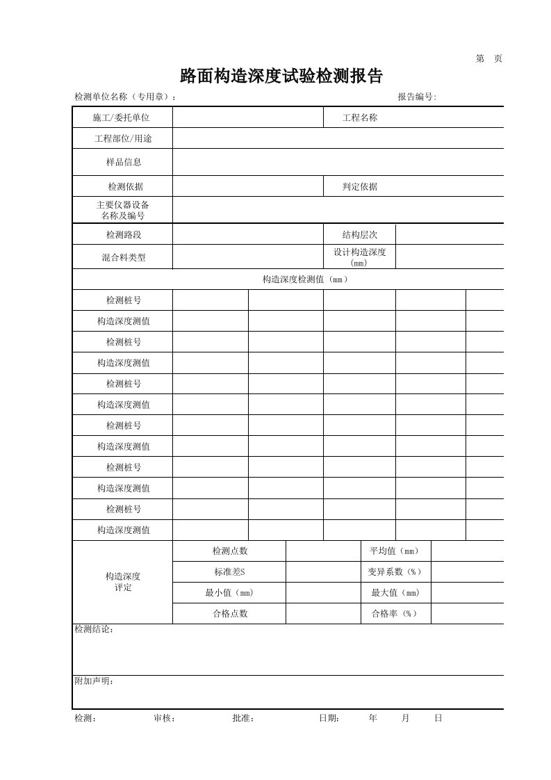 路面构造深度试验检测报告