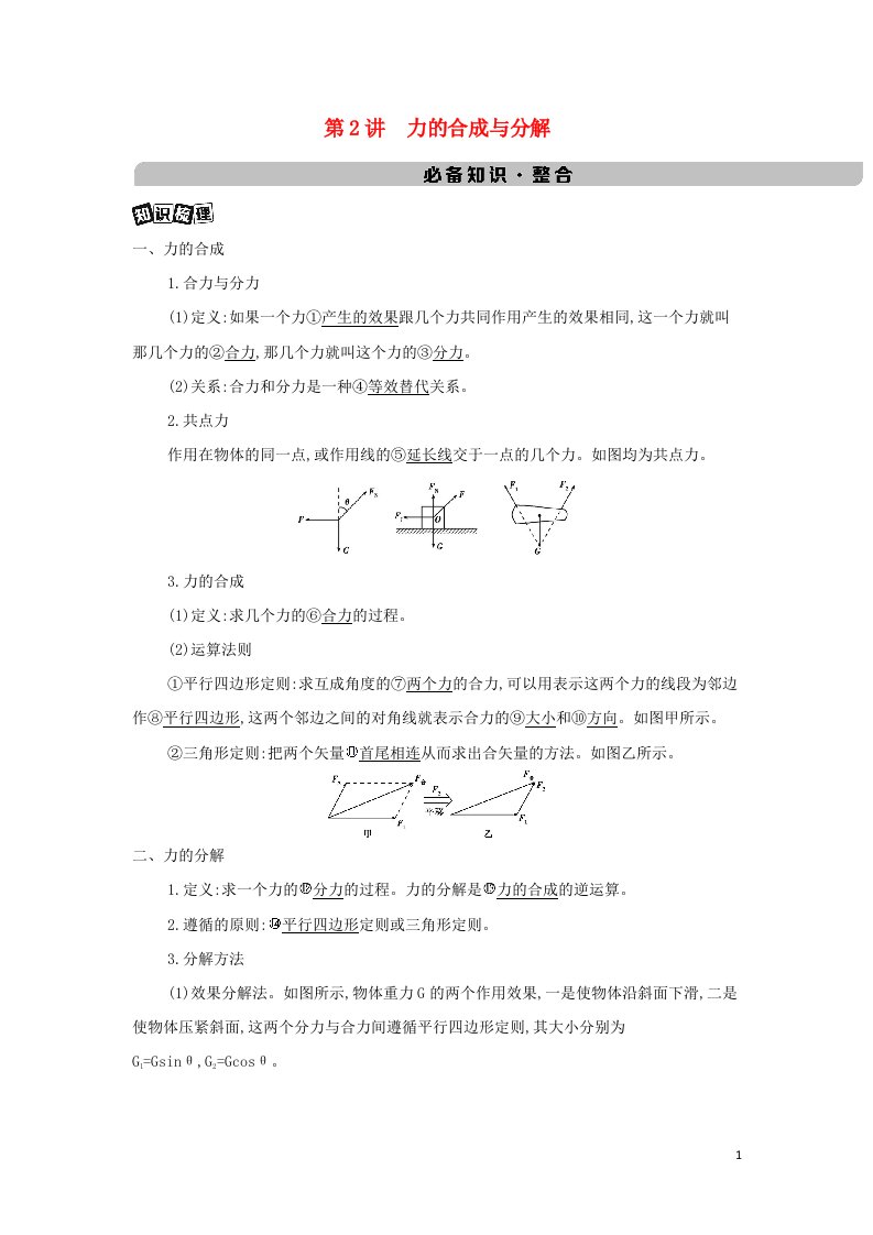 课标版2022版高考物理总复习第二章力的相互作用第2讲力的合成与分解教案