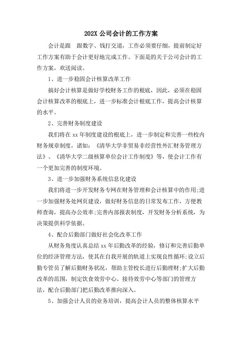 公司会计的工作计划