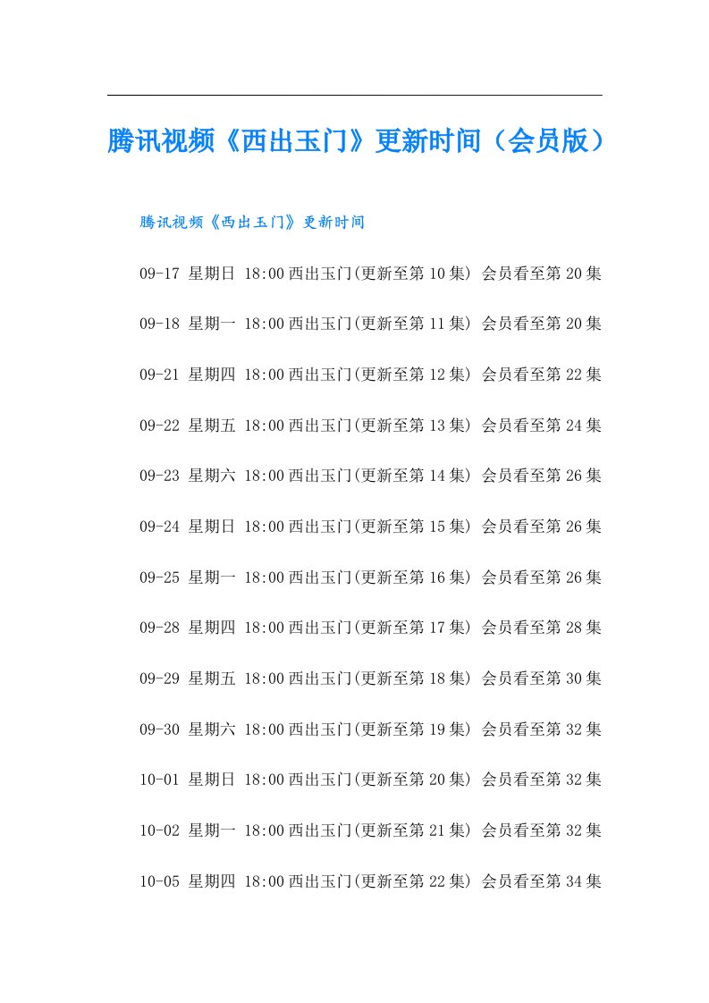 腾讯视频《西出玉门》更新时间（会员版）