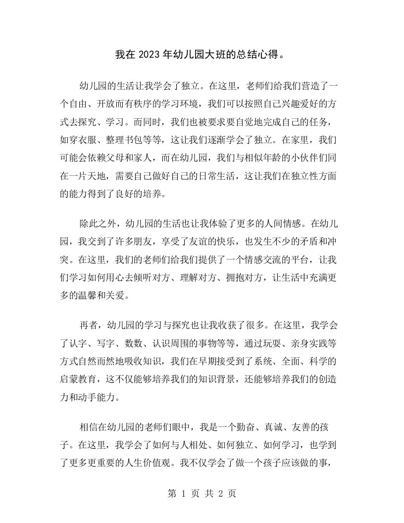 我在2023年幼儿园大班的总结心得