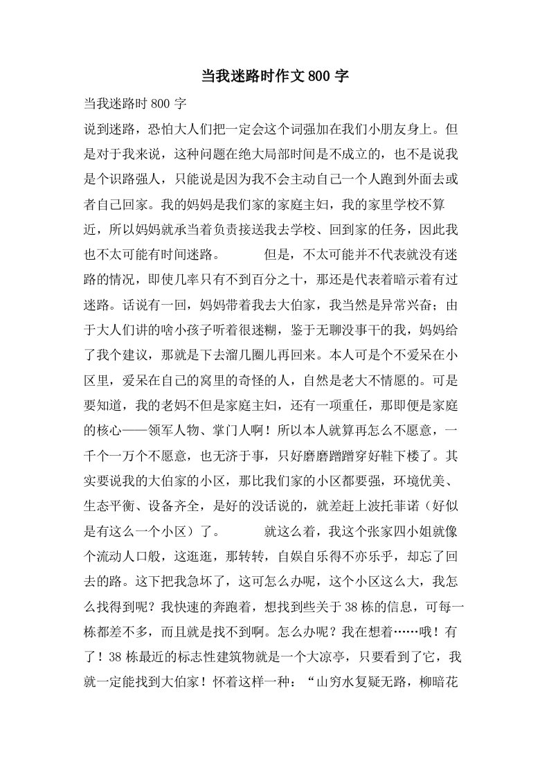 当我迷路时作文800字