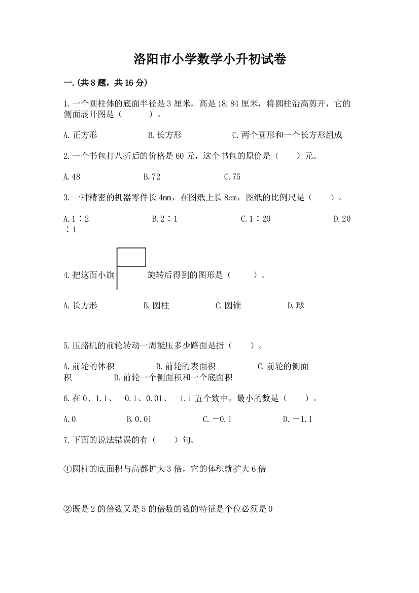 洛阳市小学数学小升初试卷【考点梳理】