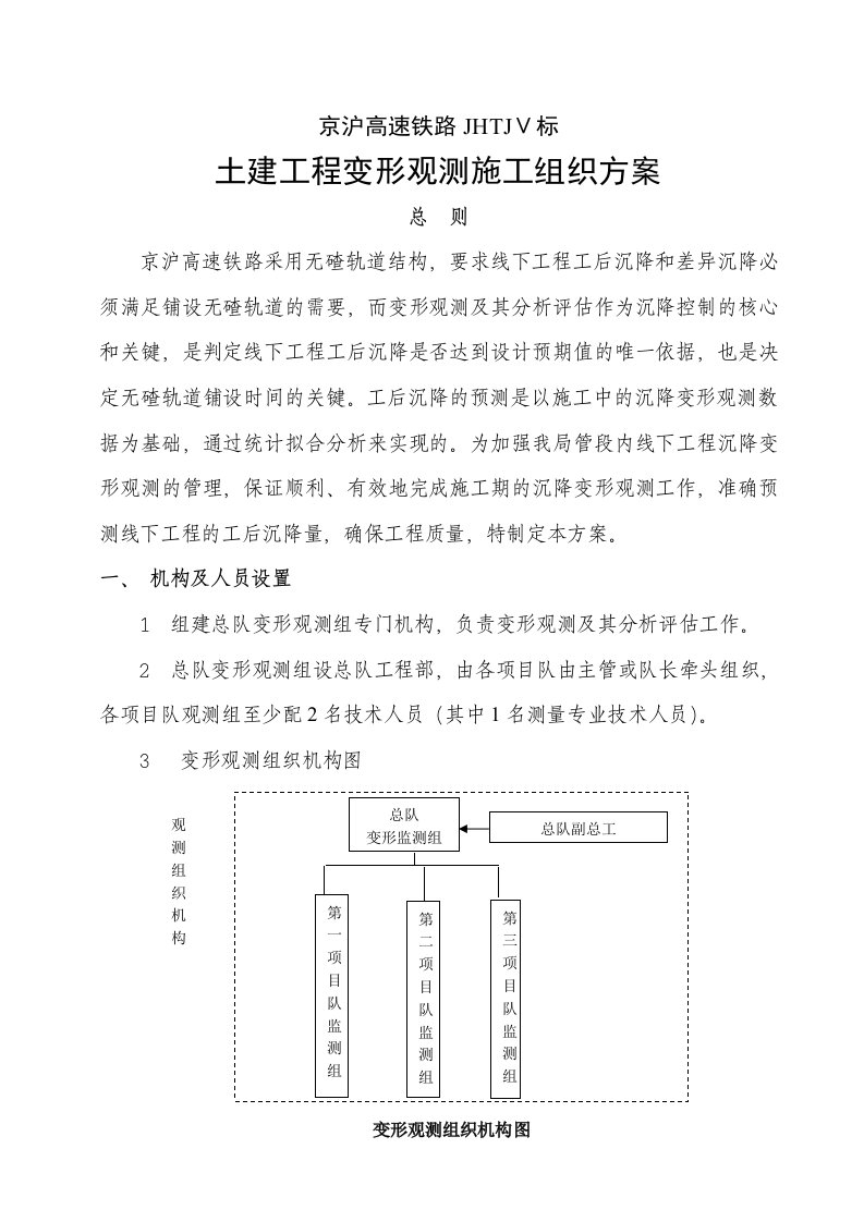 高速铁路JHTJⅤ标_土建工程变形观测施工组织方案