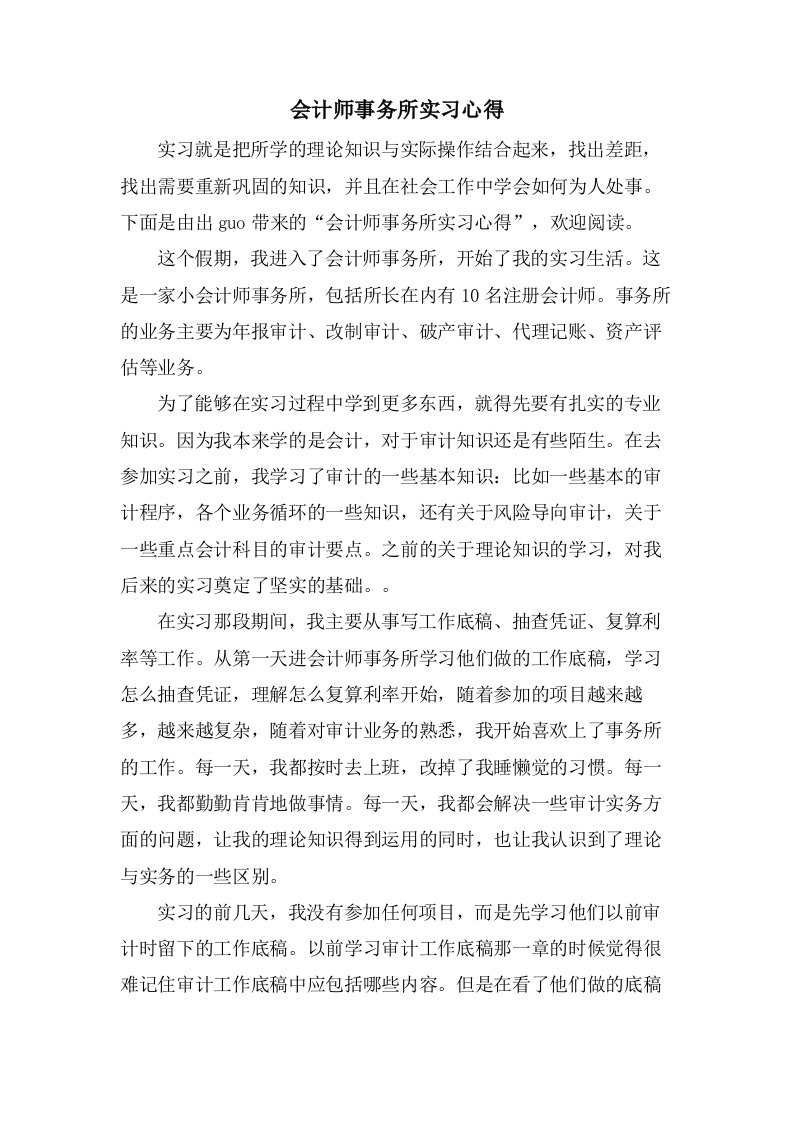 会计师事务所实习心得