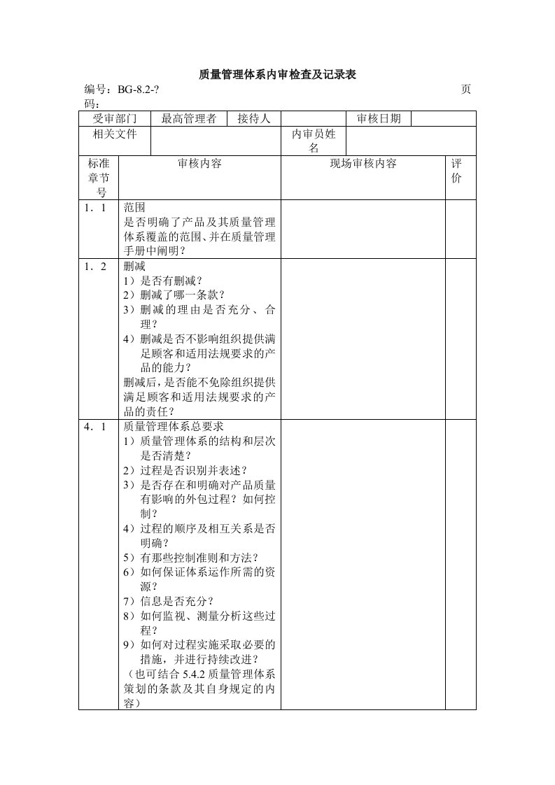 《API内审检查表》word版