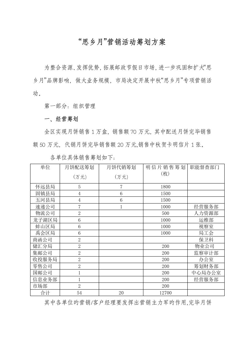 年年“思乡月”营销活动策划方案