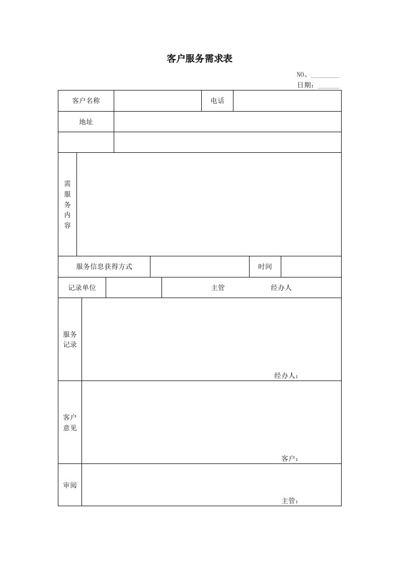 推荐-客户服务需求表