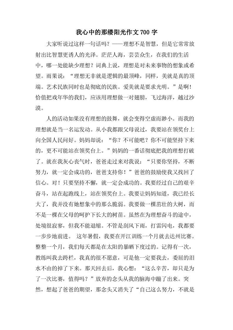 我心中的那缕阳光作文700字