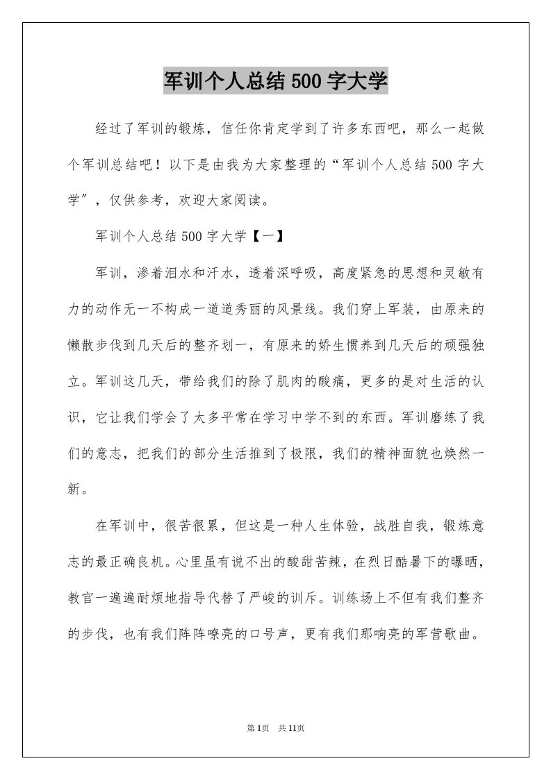 军训个人总结500字大学