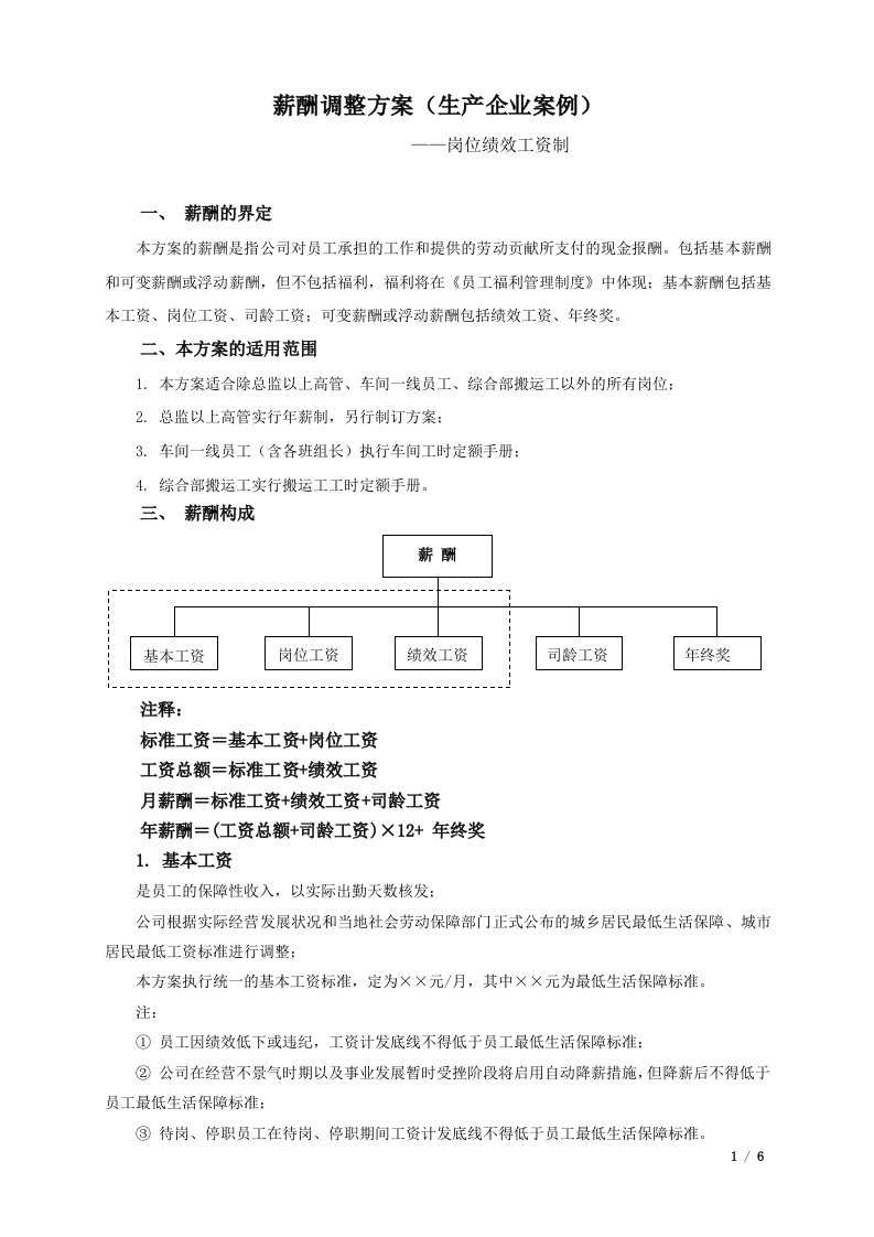 薪酬调整方案（生产企业）