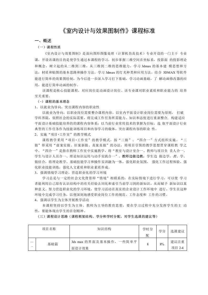 室内设计与效果图制作课程标准