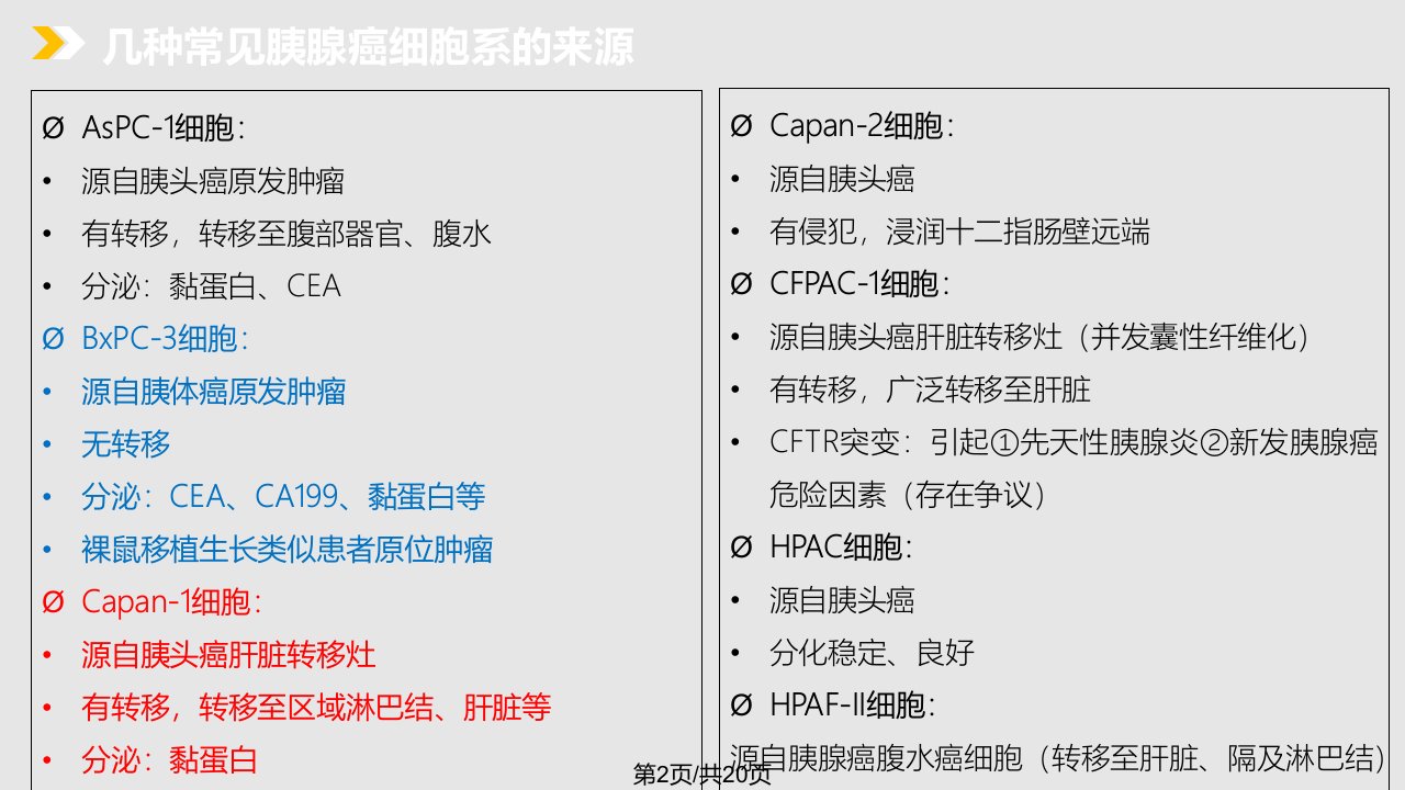 胰腺癌细胞系表型及基因型介绍