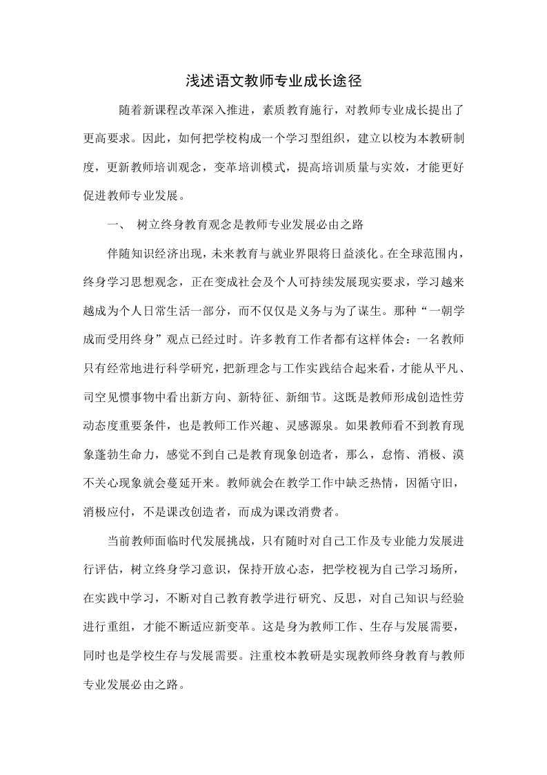 浅析语文教师专业成长的途径