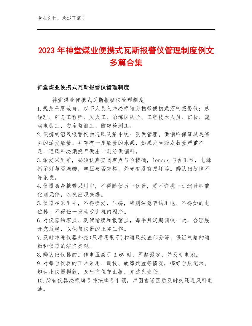 2023年神堂煤业便携式瓦斯报警仪管理制度例文多篇合集