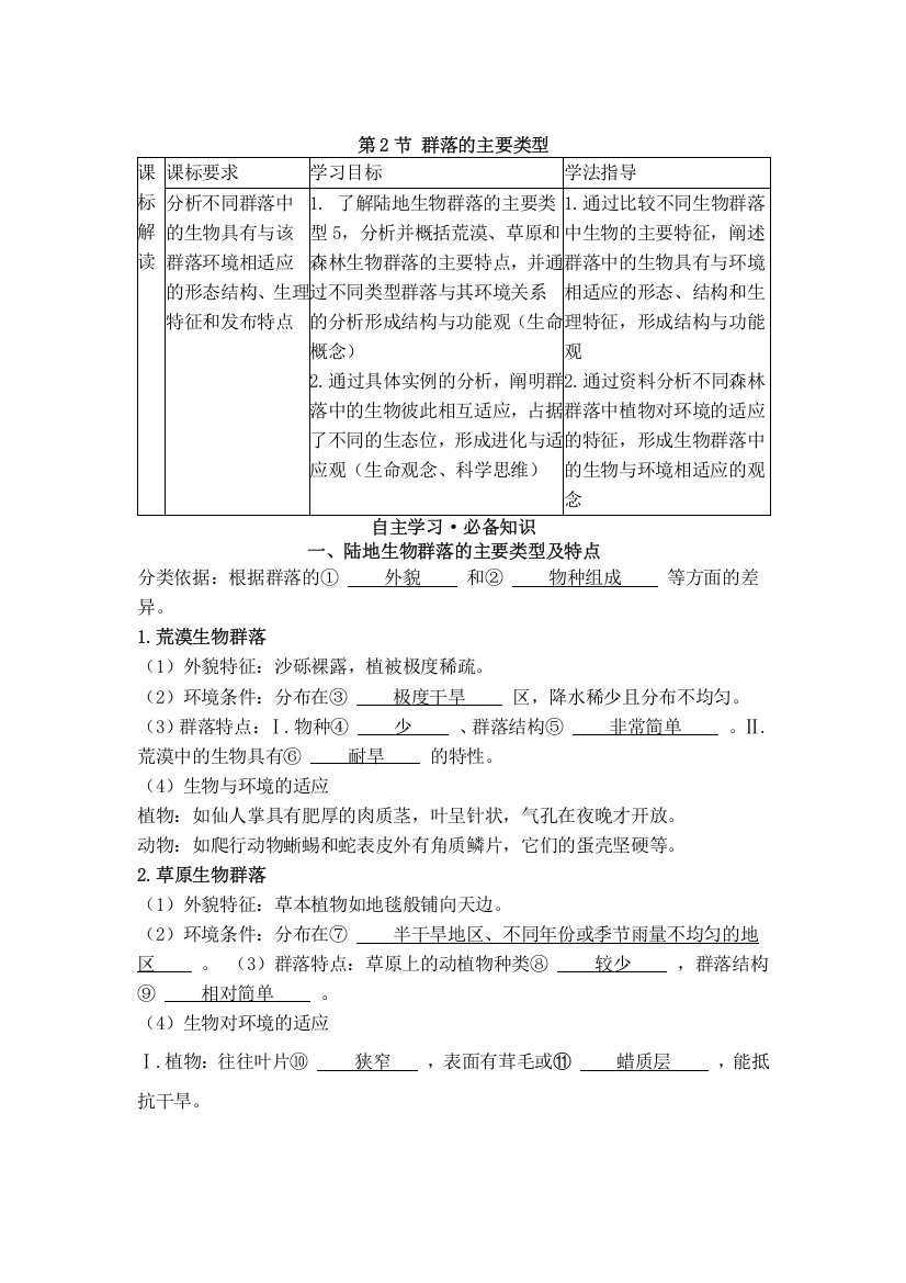 2022版新教材生物人教版选择性必修第二册学案：第2章