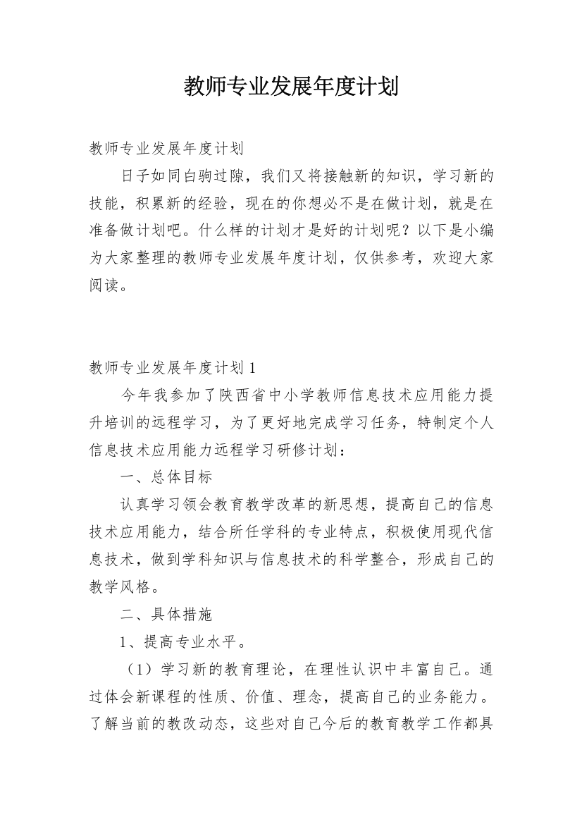 教师专业发展年度计划